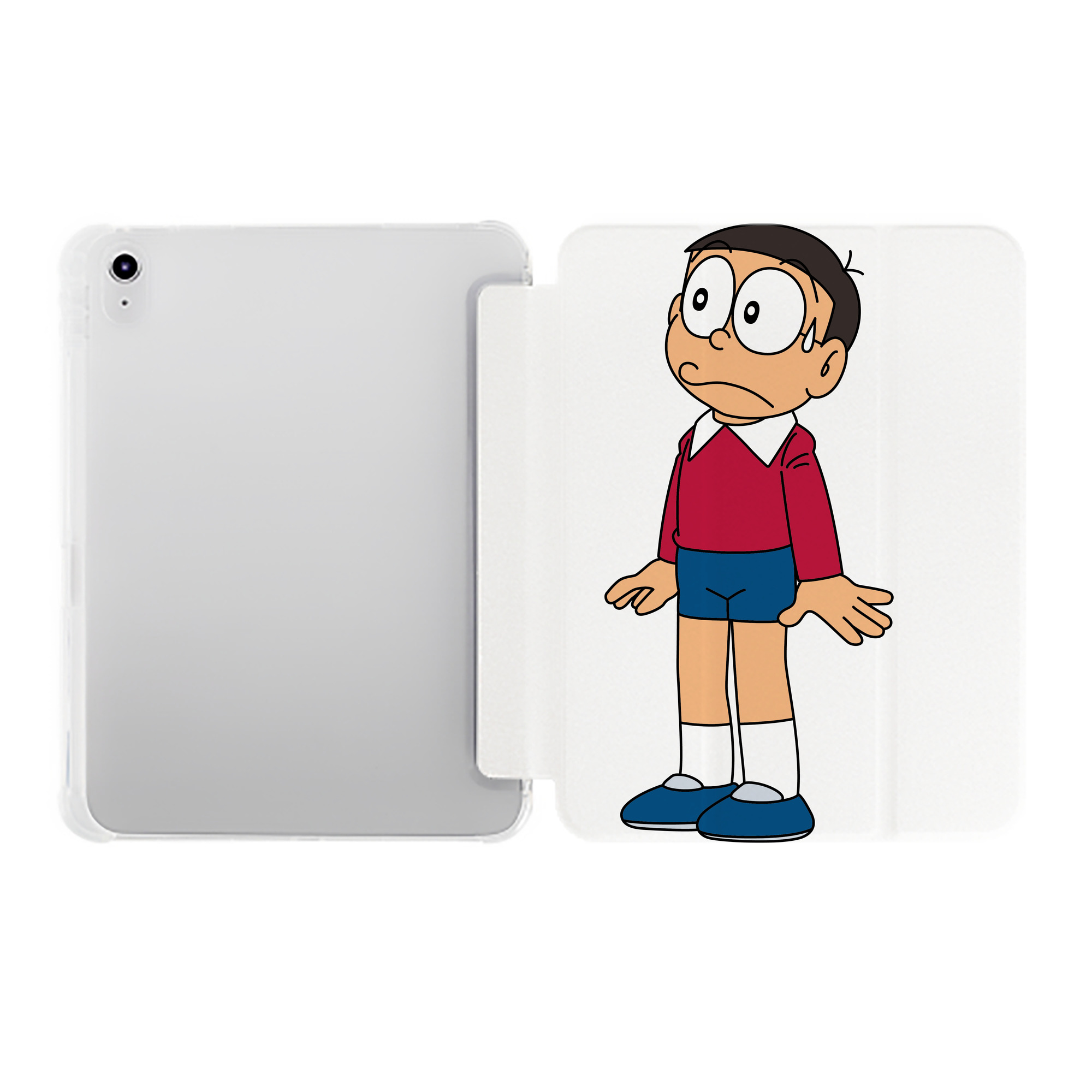 （画像用） ドラえもん 野比 のび太 Doraemon Nobita Nobi IPad ケース ペン収納付き 三つ折りスタンド PUレザー×シリコン 対応機種9.5/10.5/10.9インチ